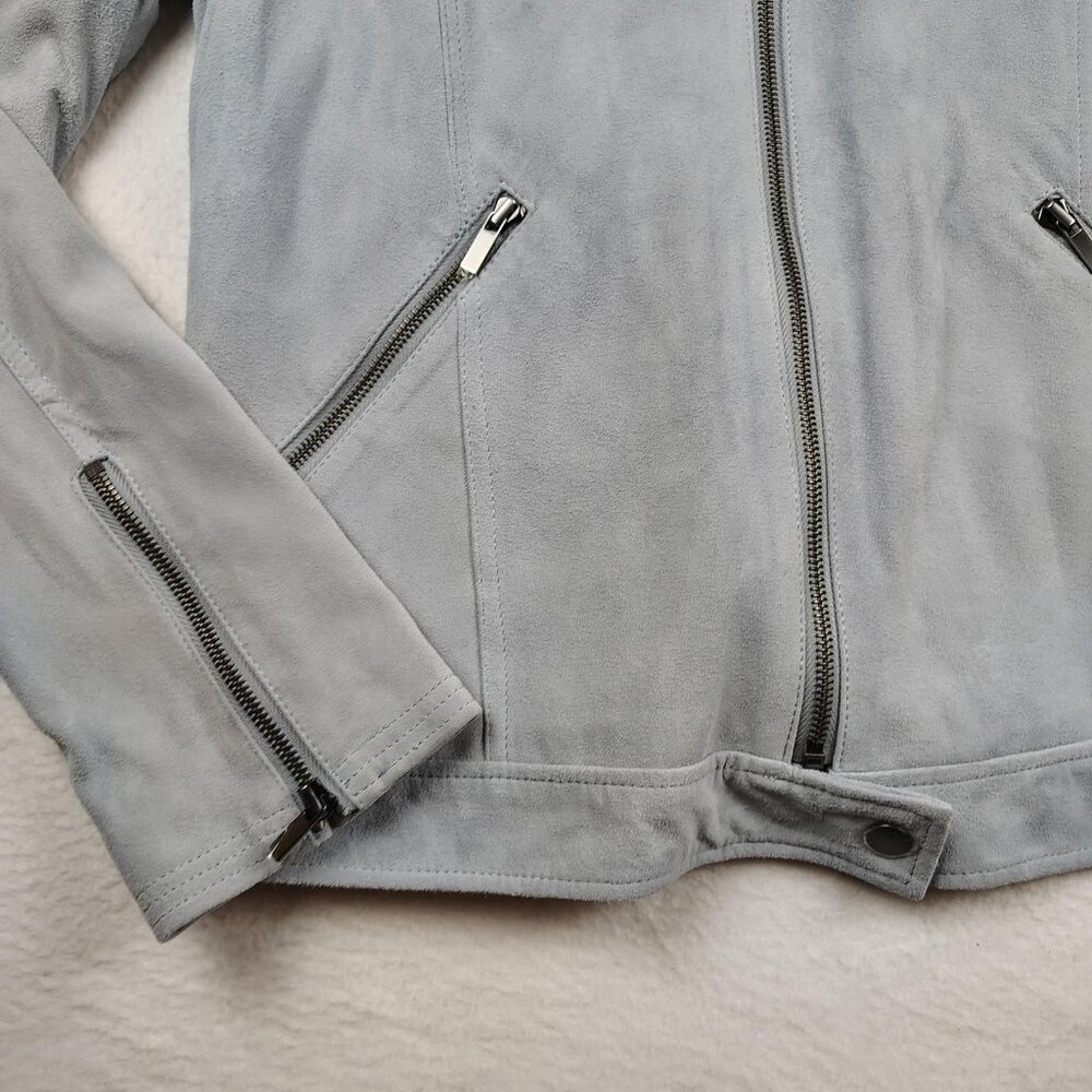Neiman Marcus The Leather Collection Moto Jacket Womens sz L Gray Biker Pockets - Picture 4 of 9